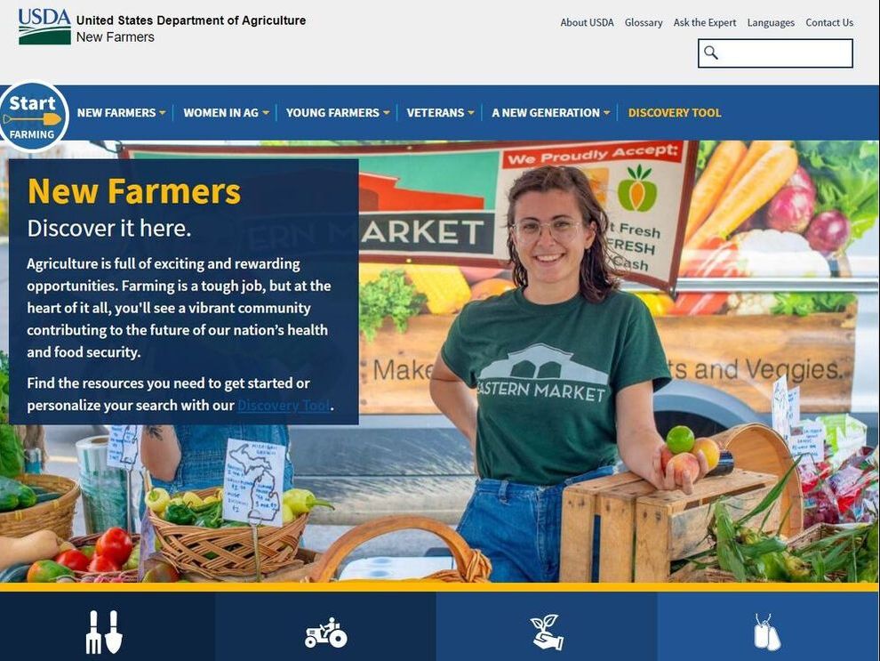 website screenshot with lady at a farm stand